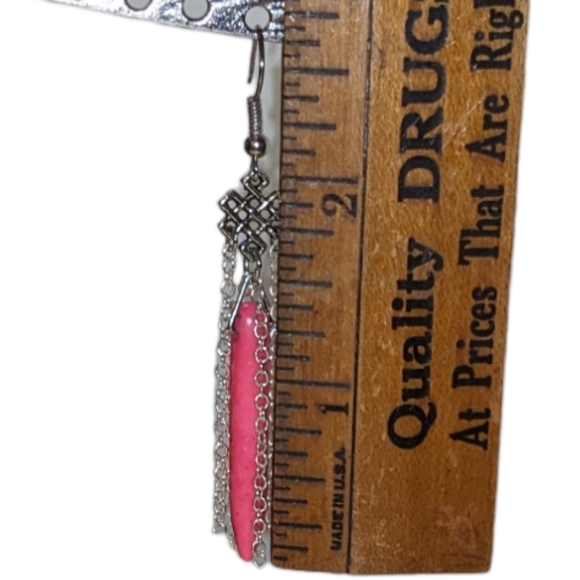 Handmade Silver Plated Celtic Knot Chains & Howlite Dagger Bead Dangle Earrings - Picture 3 of 6